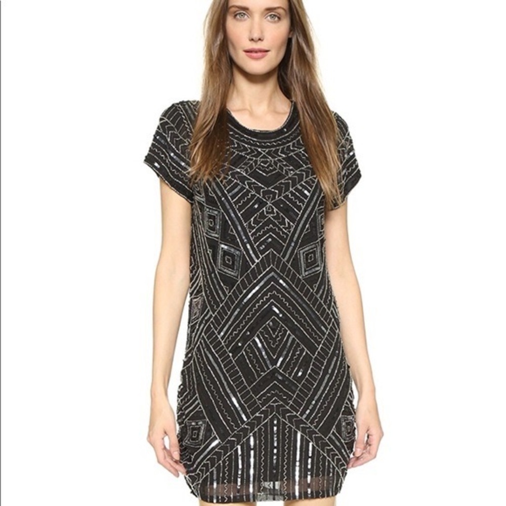 Parker Topaz Beaded Sequin Dress Black XS
